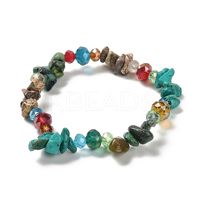 3Pcs Bohemia Style Natural Turquoise & Glass Beaded Stretch Bracelets for Women BJEW-S178-03-1