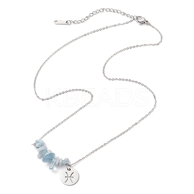 Natural Aquamarine Chip & Constellation Pendant Necklaces NJEW-JN05084-12-1