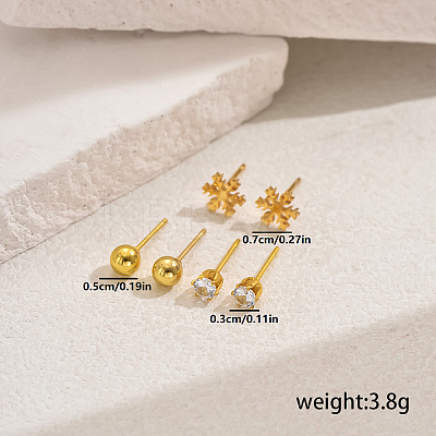 3 Pairs Snowflake 201 Stainless Steel Stud Earring Sets FG5977-3-1