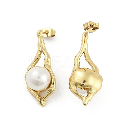 Ion Plating(IP) 304 Stainless Steel Teardrop Stud Earrings EJEW-A119-02G-1
