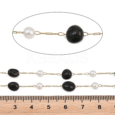 Natural Obsidian Nuggets & 316 Stainless Steel Handmade Link Chains CHS-K021-14G-02-1