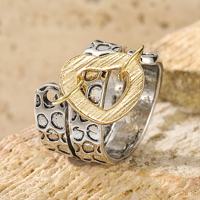 Hammered Alloy Finger Link Rings for Women FS-WG9B92C-05-1