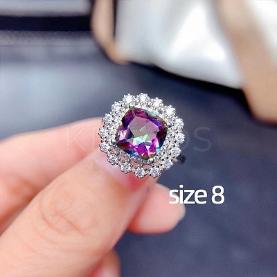 Square Alloy Rhinestone Pendant Necklace & Stud Earring & Finger Ring Sets WG30FCB-02-1