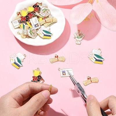 30Pcs 5 Styles Graduation Theme Alloy Enamel Pendants FIND-CJ0002-50-1