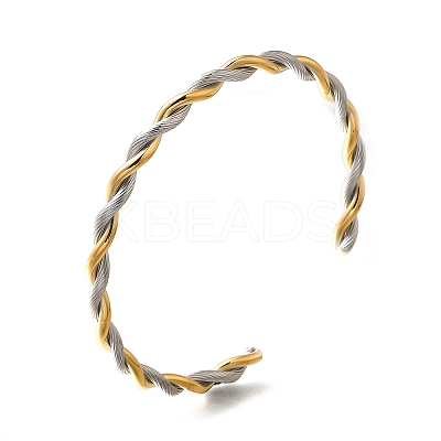 304 Stainless Steel Twisted Rope Shape Cuff Bangles for Women BJEW-C091-02D-GP-1