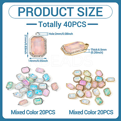 40Pcs 2 Colors UV Plating Alloy with Mixed Color Glass Rhinestone Pendants FIND-PJ0001-37-1