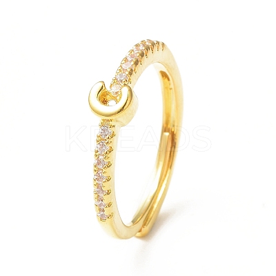 Clear Cubic Zirconia Initial Letter Adjustable Ring RJEW-C052-01G-C-1