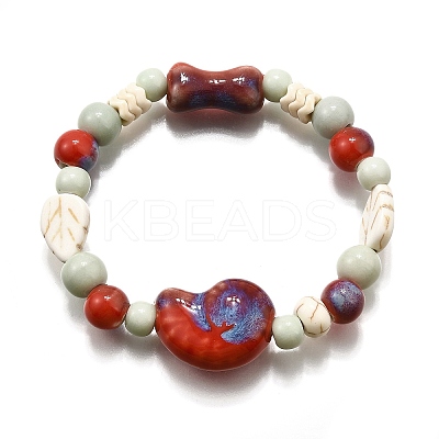 Handmade Porcelain Beads & Synthetic Howlite Beads Stretch Bracelets for Women LS-BJEW-D307-01A-1
