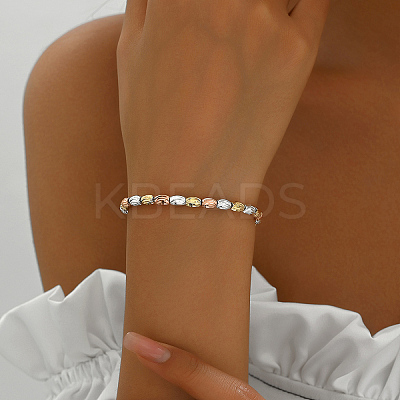 French Classic Style Brass Grooved Oval Beaded Bracelets for Women JM7505-1-1
