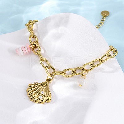 304 Stainless Steel Cable Chain Charm Bracelets BJEW-L708-05G-1