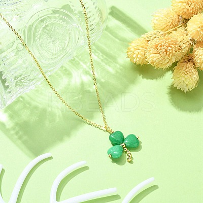 Saint Patrick's Day Clover Natural Malaysia Jade Pendant Necklace with 304 Stainless Steel Chains X-NJEW-JN04417-1