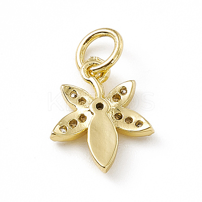 Brass Micro Pave Clear Cubic Zirconia Leaf Charms ZIRC-F132-42G-1