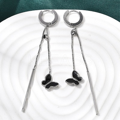 304 Stainless Steel Enamel Butterfly Tassel Hoop Earrings EJEW-G453-10P-1