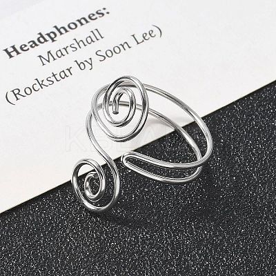 304 Stainless Steel Round Wrap Open Cuff Rings for Women Men RJEW-Z071-02B-P-1