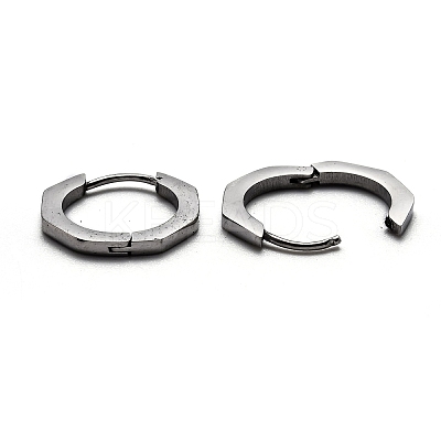 Tarnish Resistant 304 Stainless Steel Octagon Huggie Hoop Earrings STAS-J033-04B-P-1