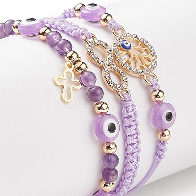 3Pcs 3 Style Resin Evil Eye Braided Bead Bracelets Set BJEW-JB08811-1