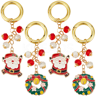 3 Sets Santa Claus & Christmas Wreath Alloy Enamel Pendant Decoration HJEW-SC0001-78-1