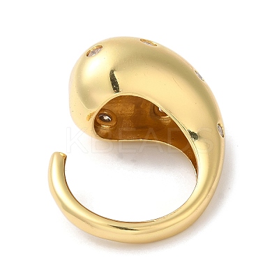Rack Plating Brass Clear Cubic Zirconia Teardrop Open Cuff Rings for Women RJEW-S407-07G-1