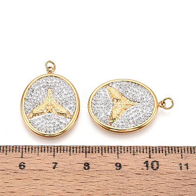 304 Stainless Steel and Polymer Clay Crystal Rhinestone Pendants STAS-T069-60C-1