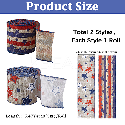 2 Rolls 2 Styles Independence Day Themed Cloth Ribbon OCOR-GF0004-51B-1