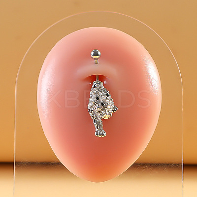 316L Surgical Stainless Steel Pave Cubic Zirconia Enamel Dangle Curved Barbell Belly Rings FS-WGB5546-09-1