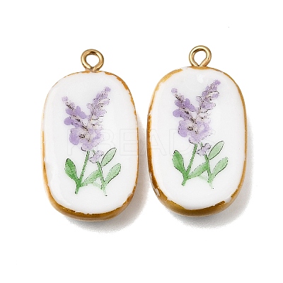Fruit & Floral & Animals Printed Handmade Porcelain Pendants X-STAS-Z207-01G-02-1