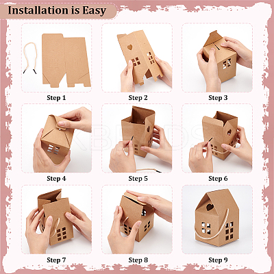 House Shaped Paper Folding Candy Tote Boxes with Hollow Window and Rope Handles CON-WH0092-17A-1