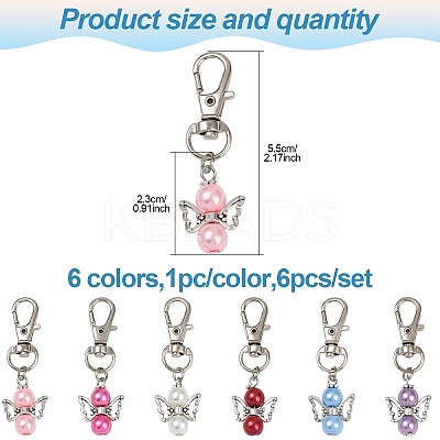 6Pcs 6 Colors Angel Glass Pearl & Alloy Pendant Decoration HJEW-YW00072-1