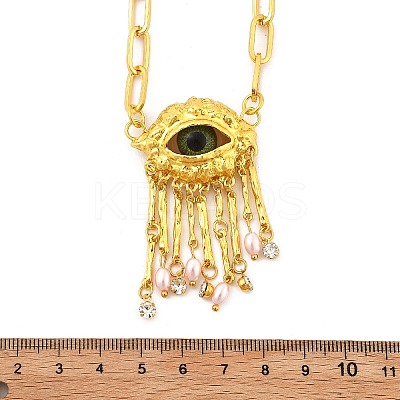 Alloy Rhinestone Evil Eye Pendant Necklaces NJEW-A037-01G-1