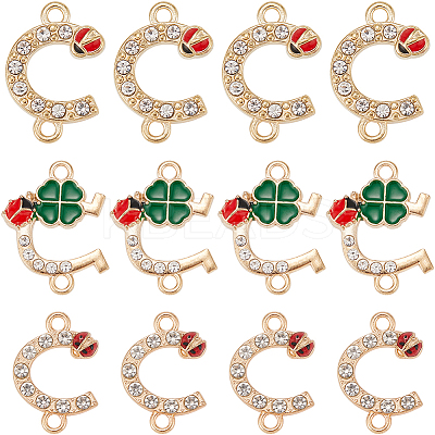 36Pcs 3 Styles Alloy Crystal Rhinestone Ladybug Connector Charms FIND-SC0012-65-1