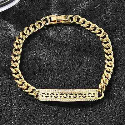 Brass Micro Pave Clear Cubic Zirconia Rectangle Link Bracelets BJEW-F498-01B-G-1