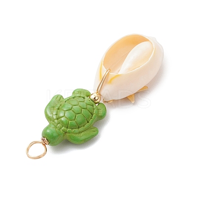12Pcs 12 Styles Natural Cowrie Shell & Dyed Synthetic Turquoise Turtle Copper Wire Wrapped Pendants PALLOY-JF04035-1