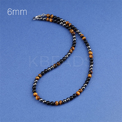 Synthetic Non-magnetic Hematite & Natural Tiger Eye & Obsidian Round Beaded Necklaces for Men YX5918-1-1