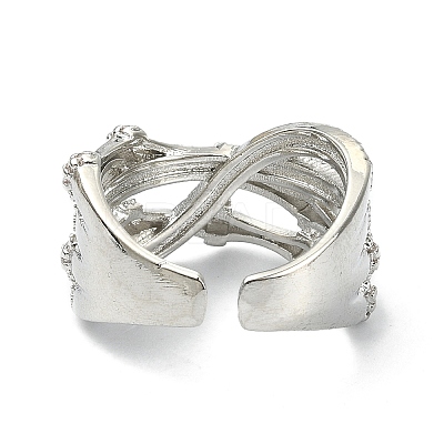 Clear Cubic Zirconia Bamboo Joint Open Cuff Ring RJEW-F144-02P-1