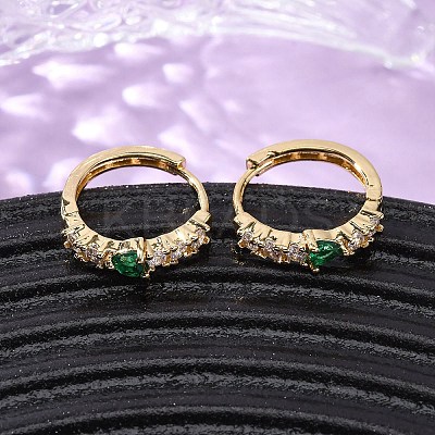 Brass Micro Pave Cubic Zirconia Teardrop Hoop Earrings EJEW-S280-05G-1
