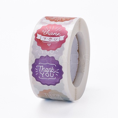 Flat Round Paper Thank You Stickers DIY-C042-15-1