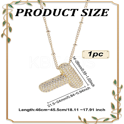 1Pc Brass Micro Pave Cubic Zirconia Letter Pendant Necklaces NJEW-LP0001-43T-G-1