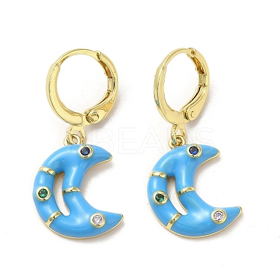 Crescent Moon Real 18K Gold Plated Brass Dangle Leverback Earrings EJEW-L268-031G-01-1