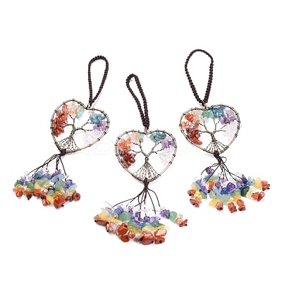 Wire Wrapped Chakra Chips Natural Gemstone Big Pendant Decorations X-HJEW-H057-01D-1