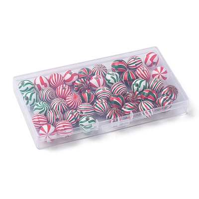 42Pcs 7 Colors Christmas Theme Printed Natural Wooden Beads WOOD-FS0001-04-1