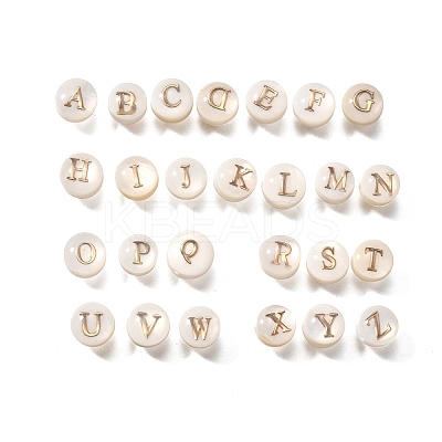 26Pcs 26 Styles Natural White Shell Disc Beads with Brass Slices BSHE-Z008-10-1
