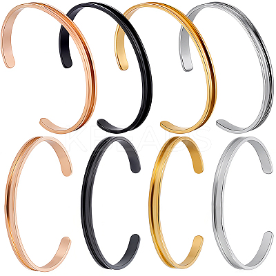 4Pcs 4 Colrs C-Shaped 201 Stainless Steel Grooved Cuff Bangles BJEW-SC0001-66-1