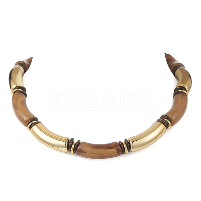 12MM Two Tone Acrylic & CCB Plastic & Coconut Curved Tube Beaded Necklaces for Women NJEW-JN05373-01-1