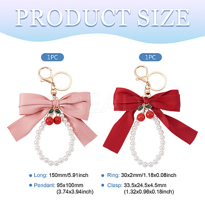 2Pcs 2 Colors Polyester & Alloy & Plastic Keychains KEYC-TA0001-52A-1