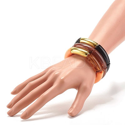 Acrylic & CCB Plastic Curved Tube Beads Stretch Bracelets Set for Women X-BJEW-JB07318-1