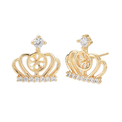 Brass Micro Pave Clear Cubic Zirconia Stud Earring Findings KK-S364-059-1