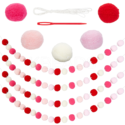 Wool Felt Ball Garland Colorful Pom Pom AJEW-WH0258-717A-1