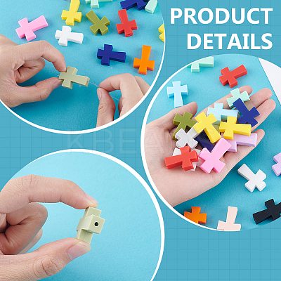 30Pcs 15 Styles Cross Food Grade Eco-Friendly Silicone Beads SIL-ME0001-11-1