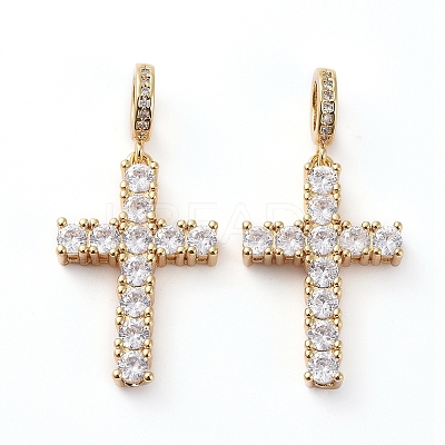 Brass Micro Pave Clear Cubic Zirconia Pendants LS-ZIRC-L076-031G-1