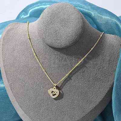 Brass Micro Pave Clear Cubic Zirconia Hollow Love Heart Pendant Necklaces for Women NJEW-M088-02G-03-1